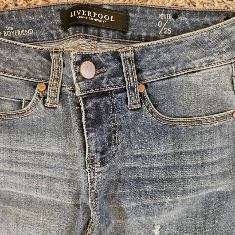 Liverpool Jeans Company Distressed Blue Boyfriend Crop Jeans - Picture 3 of 14